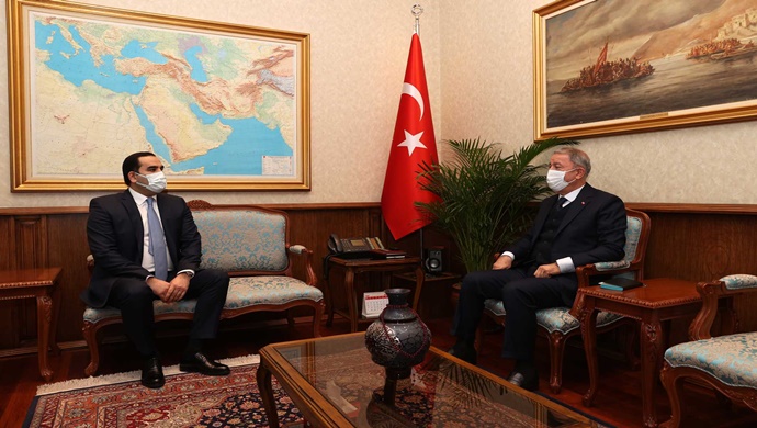 Millî Savunma Bakanı Hulusi Akar, Tacikistan’ın Ankara Büyükelçisi Ashrafjon Gulov’u Kabul Etti